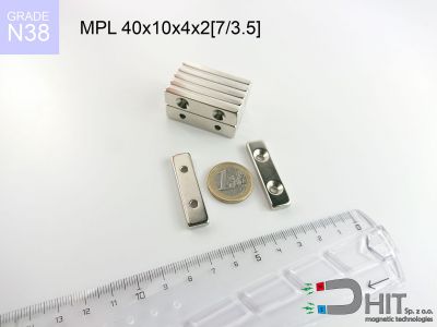 MPL 40x10x4x2[7/3.5] N38 - neodymowe magnesy płytkowe