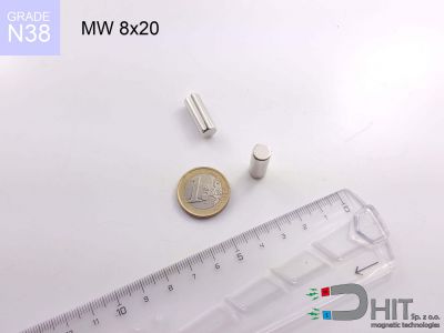 MW 8x20 N38 - neodymowe magnesy walcowe