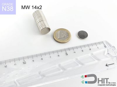 MW 14x2 N38 - magnesy w kształcie walca