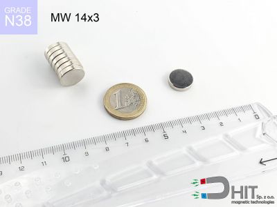MW 14x3 N38 - magnesy w kształcie krążka
