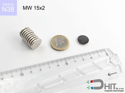 MW 15x2 N38 - neodymowe magnesy walcowe