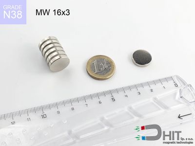 MW 16x3 N38 - magnesy neodymowe walcowe