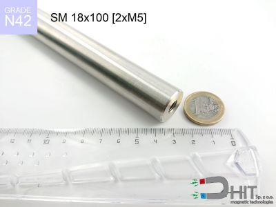 SM 18x100 [2xM5] N42 - separatory wałki magnetyczne z neodymowymi magnesami