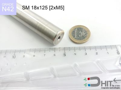 SM 18x125 [2xM5] N42 - wałki magnetyczne z neodymowymi magnesami