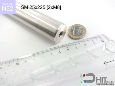 SM 25x225 [2xM8] N52 - wałki magnetyczne z magnesami neodymowymi