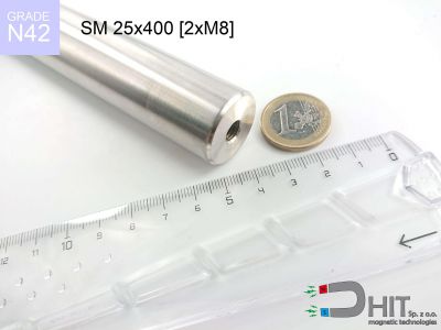 SM 25x400 [2xM8] N42 - wałki magnetyczne z neodymowymi magnesami