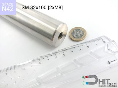 SM 32x100 [2xM8] N42 - separatory pałki magnetyczne z magnesami neodymowymi