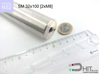 SM 32x100 [2xM8] N52 - separatory pałki magnetyczne z magnesami neodymowymi
