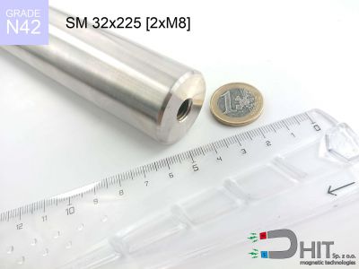 SM 32x225 [2xM8] N42 - separatory wałki magnetyczne z magnesami neodymowymi