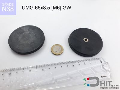 UMGGW 66x8.5 [M6] GW N38 - gwintowane neodymowe magnesy w gumie