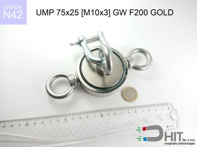 UMP 75x25 [M10x3] GW F200 GOLD N42 - magnetyczne uchwyty do szukania w wodzie
