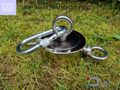 UMP 94x40 [3xM10] GW F550 Silver Black N52 - magnetyczne uchwyty do szukania w wodzie