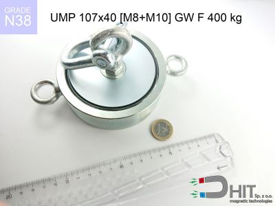 UMP 107x40 [M8+M10] GW F 400 kg N38 - neodymowe magnesy dla poszukiwaczy