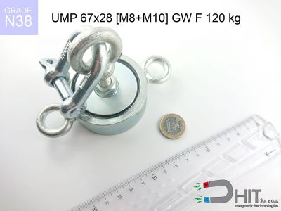 UMP 67x28 [M8+M10] GW F120 kg N38 - neodymowe magnesy do łowienia w wodzie