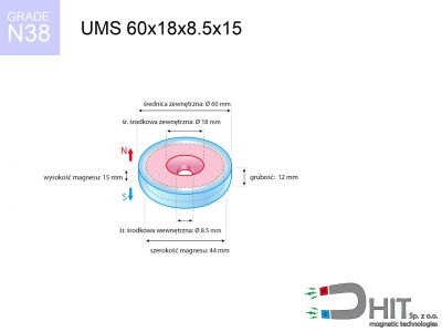uchwyt magnetyczny stożkowy UMS 60x18x8.5x15 N38  UMS 60x18x8.5x15 N38 uchwyt magnetyczny stożkowy